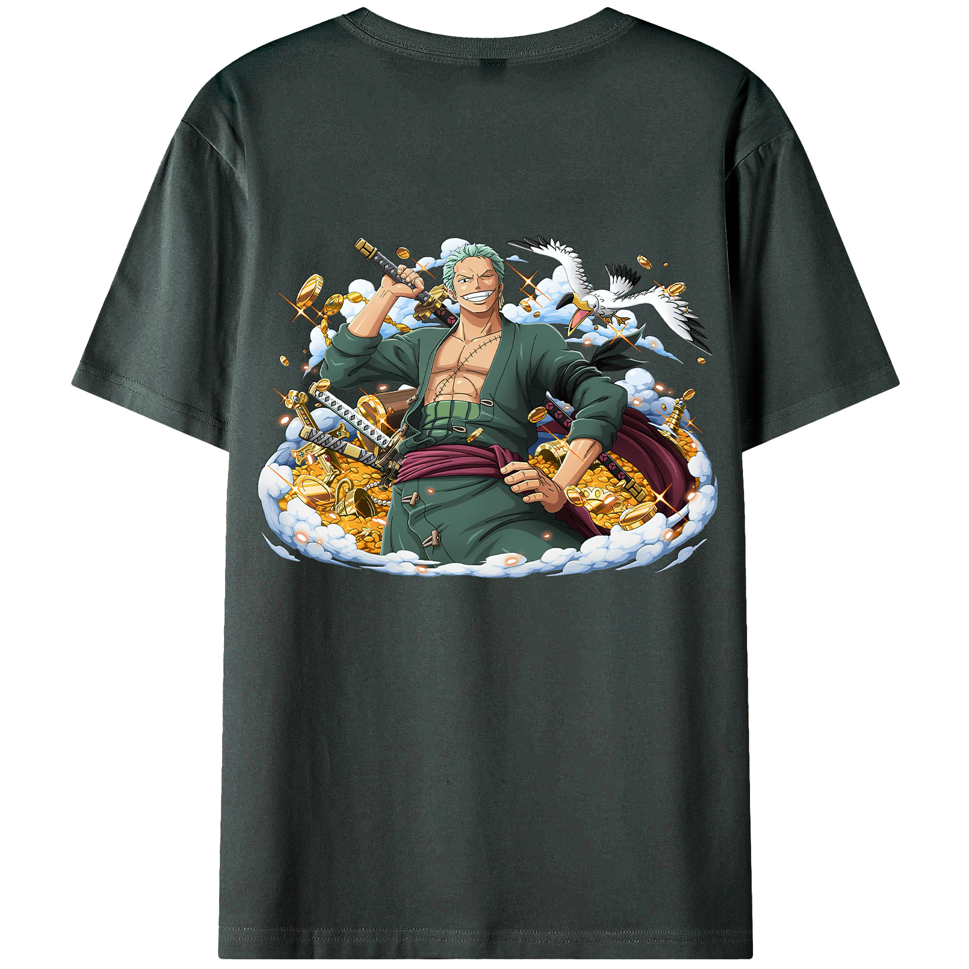 ワンピース ロロノア・ゾロ ONE PIECE Roronoa Zoro 綿100％ メンズ半袖Tシャツ（バックプリント） 通気性